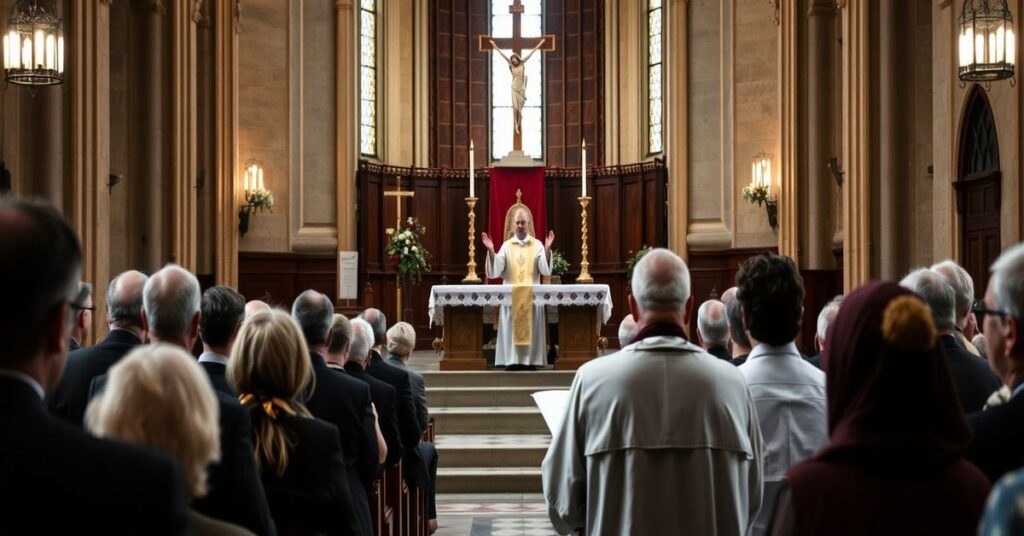 Scena w sanktuarium maryjnym w Licheniu podczas tzw. Światowego Dnia Chorego z pseudo-księdzem Piotrem Kieniewiczem prowadzącym pseudo-liturgię bez elementów zbawczych.