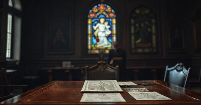 Obraz przedstawiający likwidację Komisji ds. Darowizn przez uzurpatora Roberta Prevosta "Leona XIV" w 2025 roku.