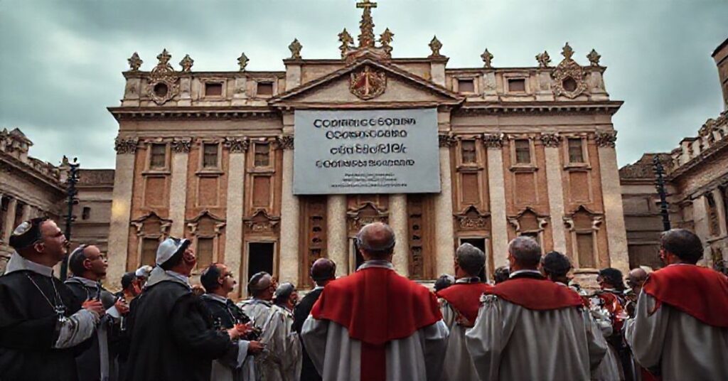 Obraz przedstawiający Watykan w kryzysie po likwidacji Komisji Darowizn przez uzurpatora Leona XIV