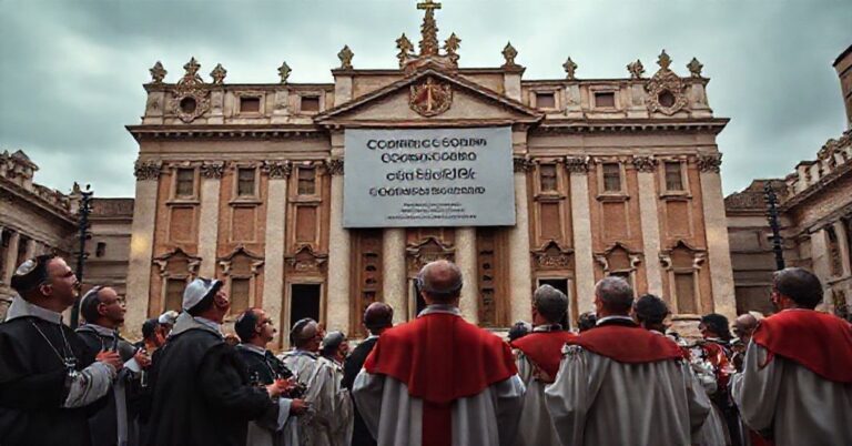 Obraz przedstawiający Watykan w kryzysie po likwidacji Komisji Darowizn przez uzurpatora Leona XIV