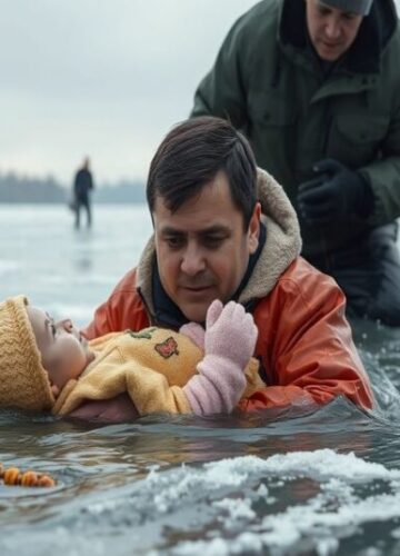 Lio Cundiff ratuje dziecko - heroizm bez Boga Realistyczne przedstawienie Lio Cundiffa ratującego 8-miesięczną dziewczynkę z lodowatego jeziora Michigan, bez widocznego odniesienia do Boga lub Kościoła.