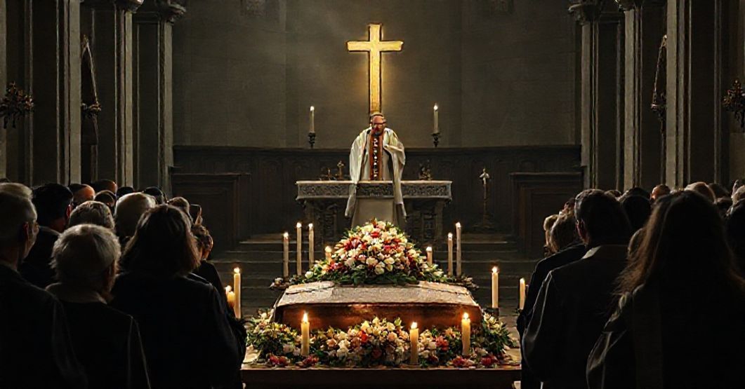 Wierni zgromadzeni przy grobie Jana Pawła II podczas liturgii w tradycyjnej świątyni katolickiej.