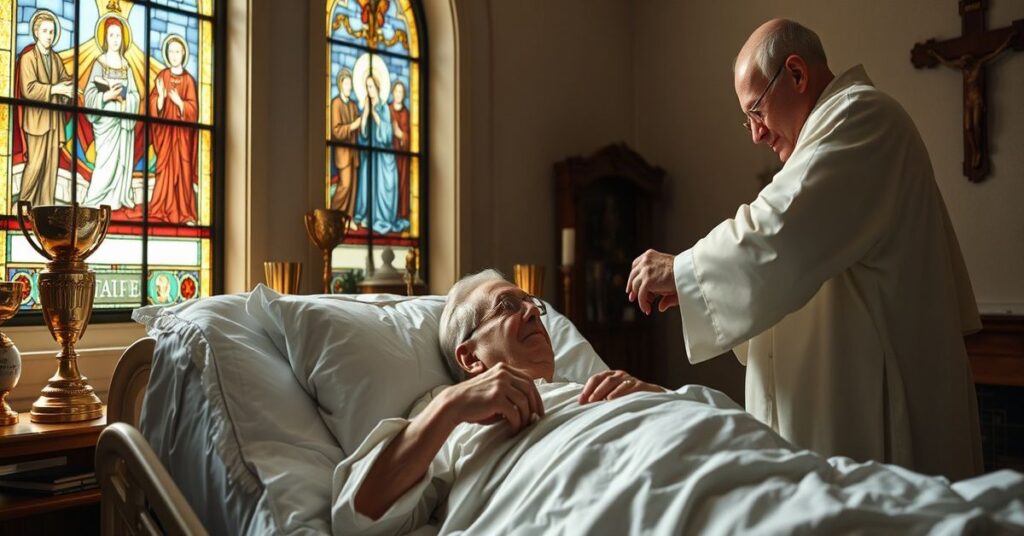 Lou Holtz w hospicjum z kapłanem i rodziną - tradycyjne katolickie motywy