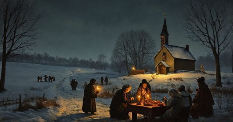 Grupa luteran uczestnicząca w "jutrzniach" na Slaśsku Cieszyńskim w czasie Bożego Narodzenia.