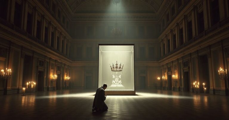 Pustość w Luwrze po kradzieży koronnej diademu - symbol upadku moralnego i duchowej pustki społeczeństwa