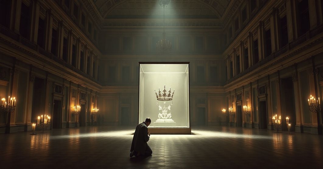 Pustość w Luwrze po kradzieży koronnej diademu - symbol upadku moralnego i duchowej pustki społeczeństwa