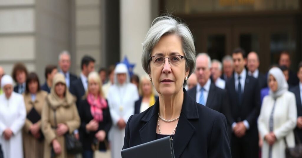 Portret Mairead McGuinness przed siedzibą Komisji Europejskiej w Brukseli.