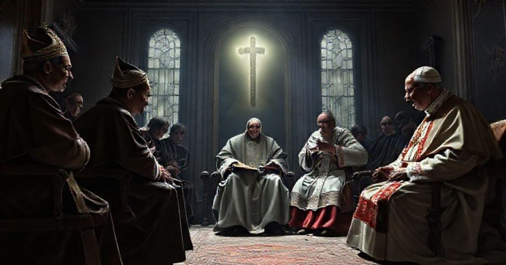 Obrązek przedstawiający Malachiego Martina z Kardynałem Augustinem Bea w Watykanie w kontekście rzekomego ujawnienia Trzeciej Tajemnicy Fatimskiej.