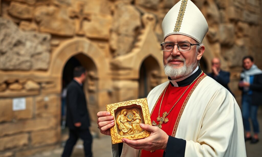 Tradycyjny katolicki priest w Rabat na Malcie z relikwiami św. Pawła na tle współczesnej sekularyzacji