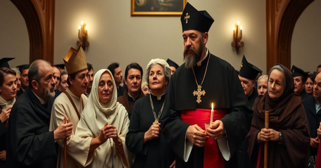 Portret Maríi Elviry Salazar przed kapliczką z Chrystusem Królem, z dokumentami ustawy 'Dignity Act' i encykliką 'Quas Primas'