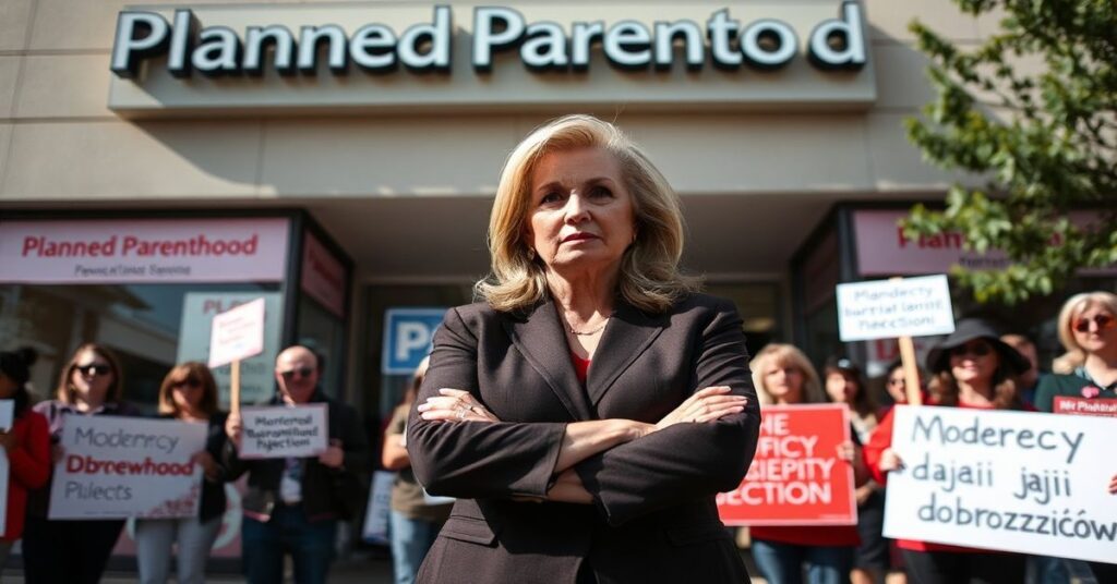Senator Marsha Blackburn przed kliniką Planned Parenthood