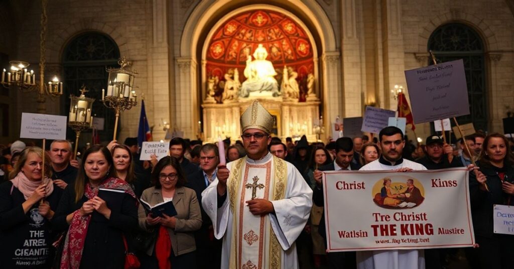 Pielgrzymi podczas Marszu dla Życia w Waszyngtonie w 2026 roku, prowadzeni przez tradycyjnego kapłana sedevacantystowskiego.