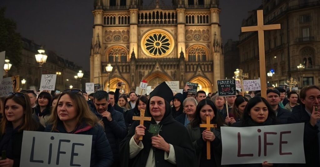 Marsz dla życia w Paryżu - tłumy protestujących przeciw legalizacji eutanazji przed katedrą