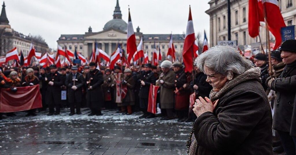 Realistyczny obraz Marszu Niepodległości w Warszawie w 2025 roku widziany z sedewakantystycznego punktu widzenia katolickiego