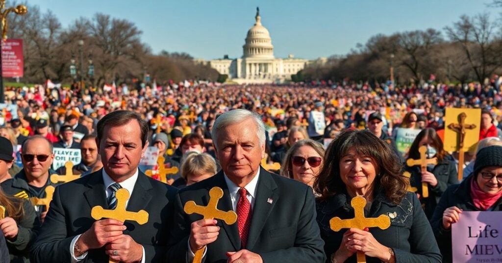 Obraz przedstawiający marsz życia w 2026 roku w Waszyngtonie z udziałem polityków republikańskich.