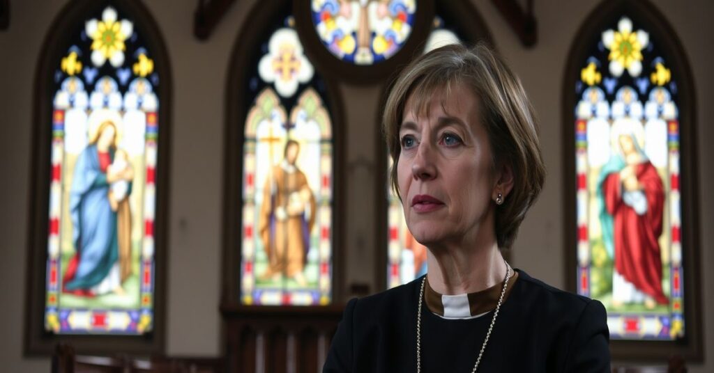 Portret Marty Nawrockiej w tradycyjnym wnętrzu kościoła katolickiego podczas wywiadu o moralnym złu procedur in vitro.