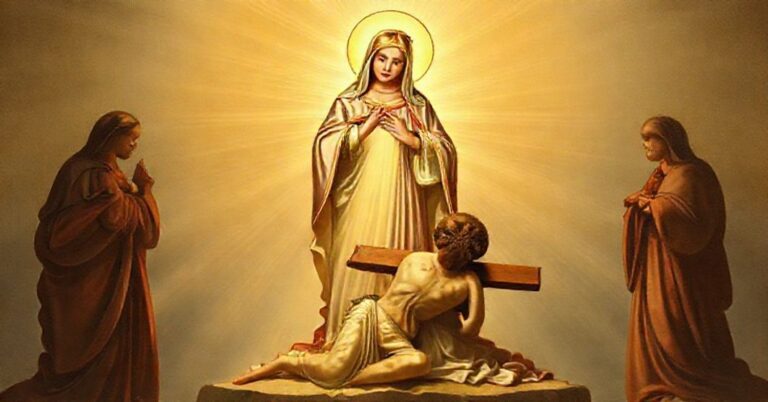 Obraz przedstawiający Najświętszą Maryję Pannę w roli Współodkupicielki z Jezusa Chrystusa na krzyżu, w tradycyjnym katolicyzmie.