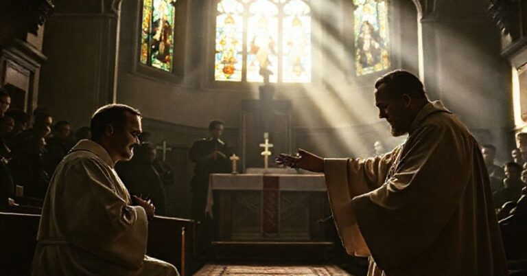 Scena przedstawiająca tragiczne męczeństwo włoskich kapłanów Ubalda Marchioniego i Nicoli Capellego w kościele Santa Maria Assunta w Bolonii w 1944 roku.