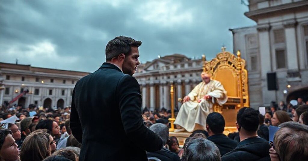 Portret Michaela Bublé przed uzurpatorem watykańskim 'Leonem XIV' podczas 'Koncertu dla Ubogich' w Watykanie.