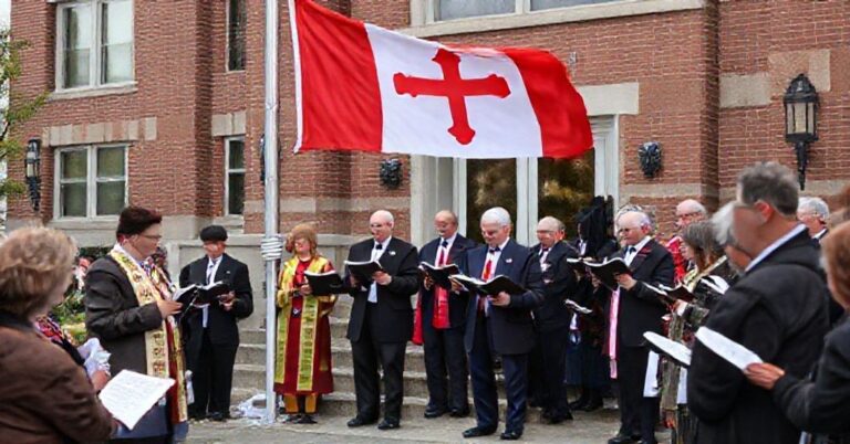 Celebracja Miesiąca Dziedzictwa Chrześcijańskiego w Mississauga z podniesieniem flagi przed ratuszem