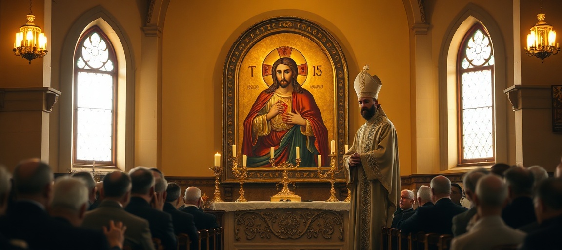 Pielgrzymi modlący się przed obrazem Najświętszego Serca Pana Jezusa w Sanktuarium w Milejczycach