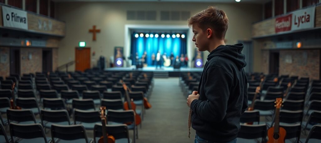 Młody człowiek z różańcem w Centrum Młodzieży NINIWA w Kokotku podczas Festiwalu Życia