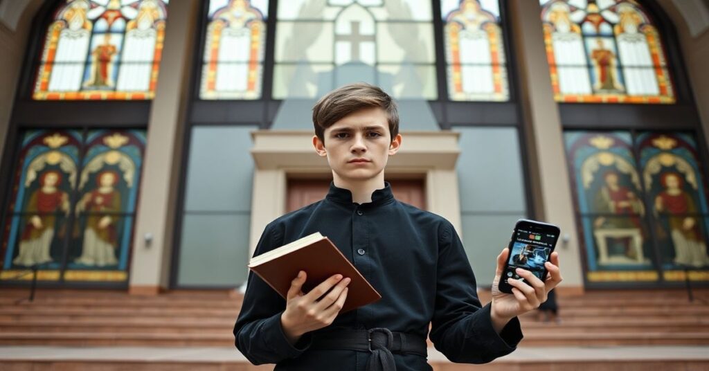 Młody katolik w conflictcie między wiarą a modernizmem