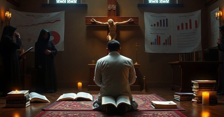 Tradycyjny katolicki scenariusz przedstawiający zmartwychwstanie Chrystusa i katolicką młodzież modląca się przed krucyfiksem