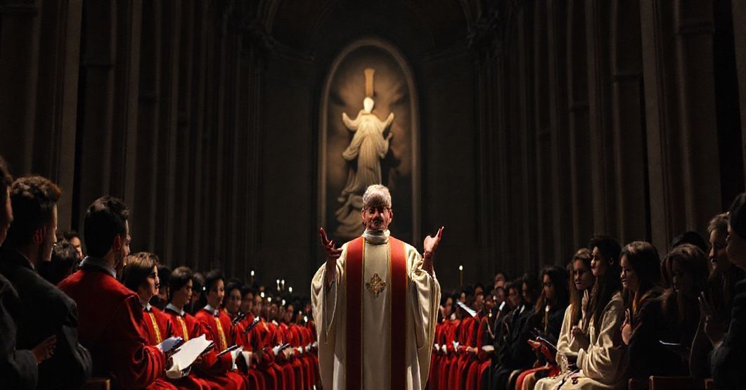 Pusty modernistyczny serpentaż w kościelnej przestrzeni akademickiej inauguracji