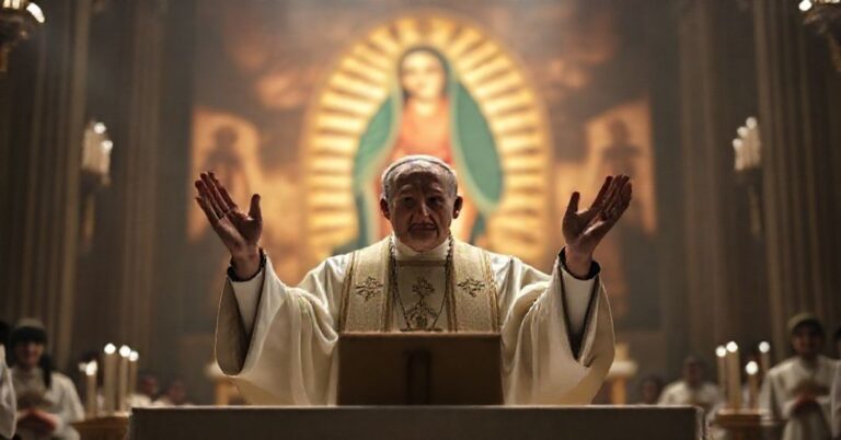 Uzurpator Robert Prevost (znany jako "Leon XIV") podczas fałszywej "liturgii" w bazylice z wizerunkiem Matki Boskiej z Guadalupe