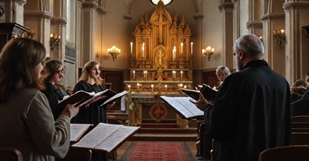 Wybierz tradycyjne wystroje liturgiczne w kościele dominikańskim w Łodzi podczas modernistycznych warsztatów muzyki liturgicznej