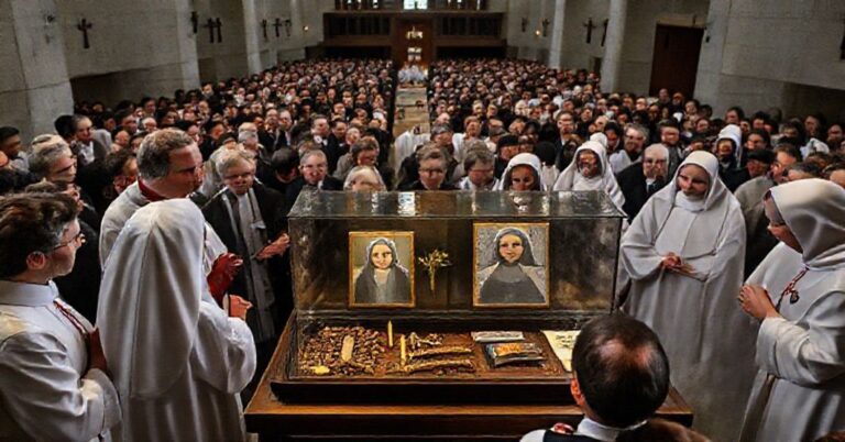 Uroczystość katolicka z relikwiami św. Teresy z Lisieux i jej rzekomo 'kanonizowanych' rodziców w Lublinie, pokazująca brakujące głęboką pobożność i teologiczny kontekst.