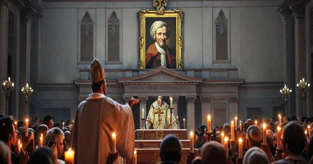 Uroczystość ogłoszenia Johna Henry'ego Newmana doktorem Kościoła przez antypapieża Leona XIV na Placu Świętego Piotra, z apostolską apostazją i modernistycznymi błękami.