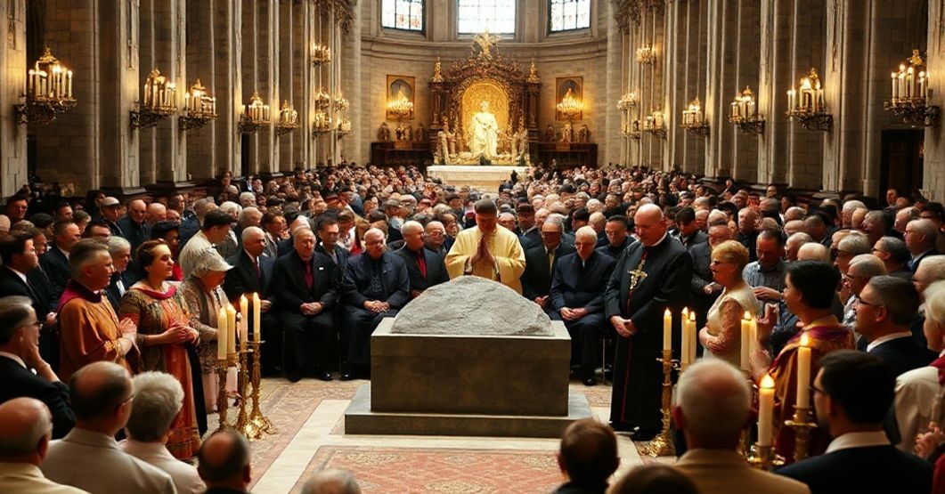 Uroczystość fałszywego "pobłogosławienia" kamienia przez modernistycznego biskupa w katedrze