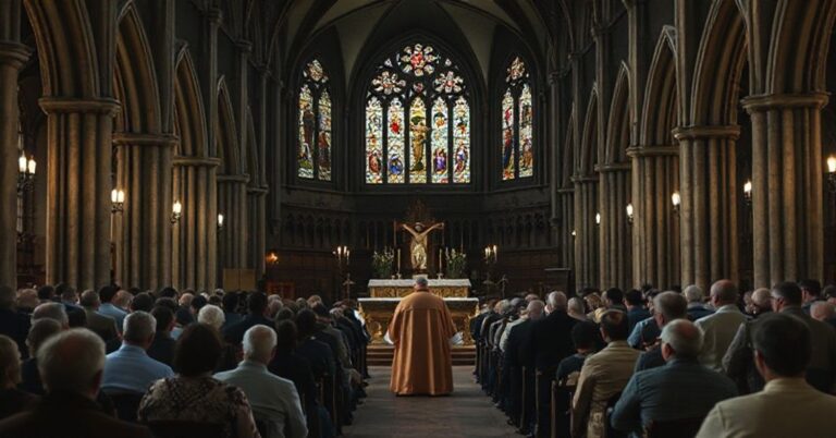 Wierni w tradycyjnym kościele pod przewodnictwem "biskupa" Tadeusza Litanskiego podczas modernistycznego spotkania.