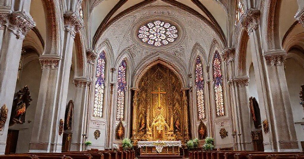 Wnętrze gdańskiej archikatedry oliwskiej podczas modernistycznej Pasterki z "abp" Tadeuszem Wojdą na ambonie