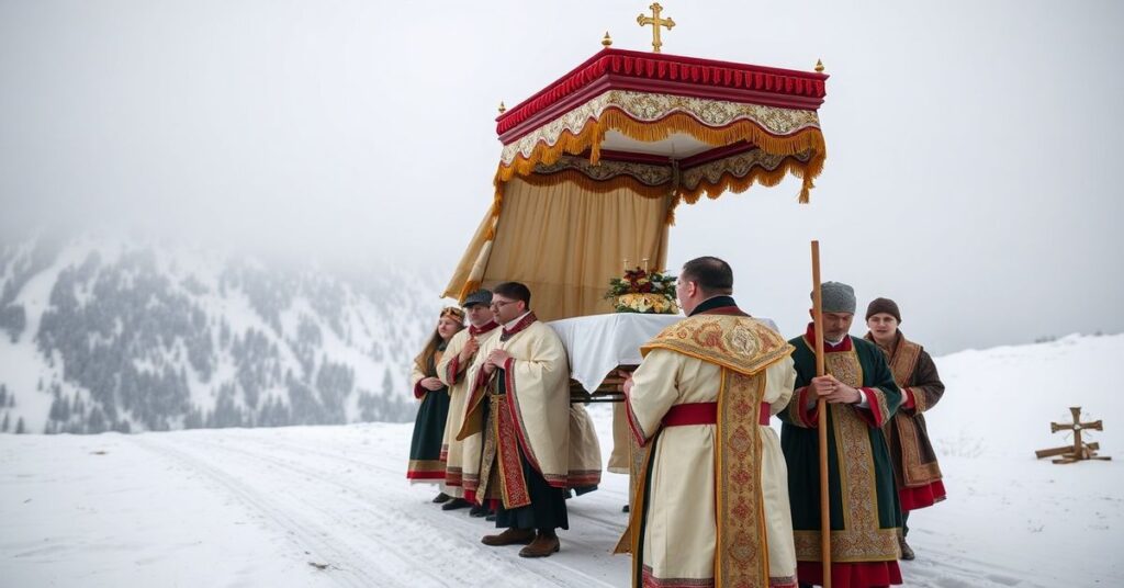 Procesja rezurekcyjna w Miętustwie z widokiem na Tatry - symbolizuje pustkę teologiczną i modernistyczną redukcję sakramentów