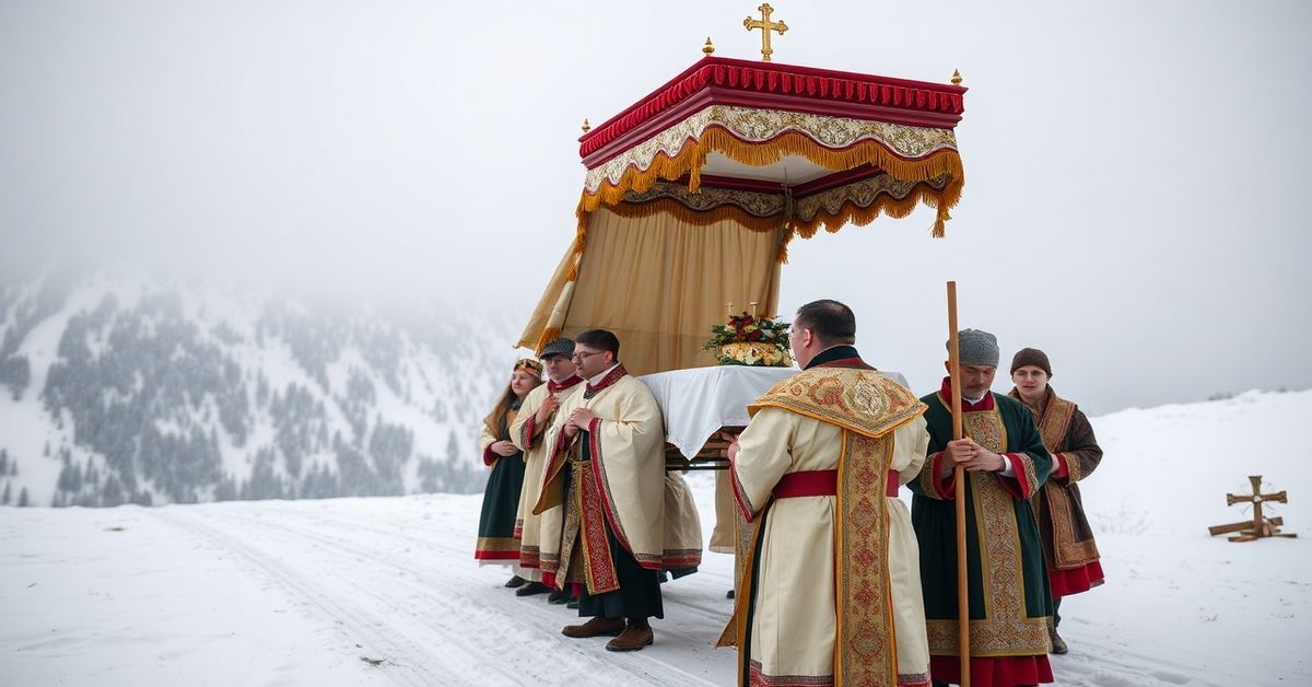 Procesja rezurekcyjna w Miętustwie z widokiem na Tatry - symbolizuje pustkę teologiczną i modernistyczną redukcję sakramentów