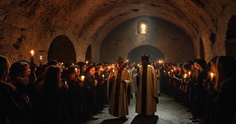 Pseudoliturgiczna inscenizacja w podziemiach katedry gnieźnieńskiej podczas kontrowersyjnego wydarzenia 'roraty'