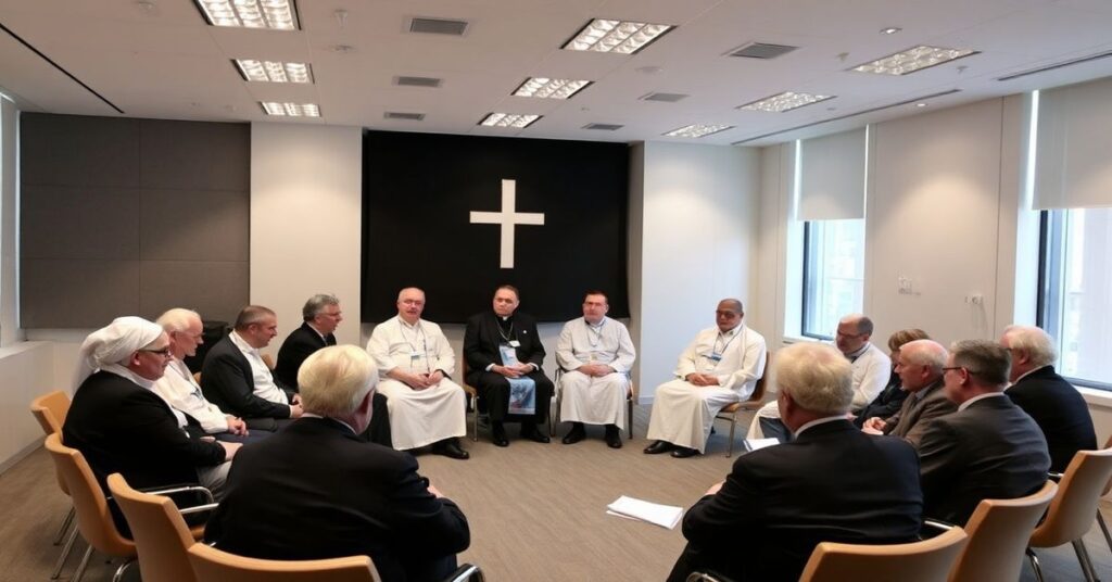 Grupa modernistycznych "biskupów" i "prezbiterów" podczas warsztatów w Katolickim Centrum Kultury "Dobre Miejsce" w Warszawie.