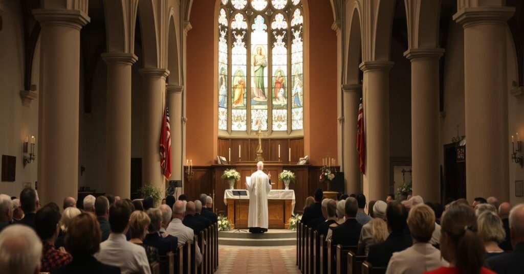 Wnętrze kościoła św. Piotra Apostoła w Wadowicach podczas modernistycznego koncertu zamiast tradycyjnej liturgii