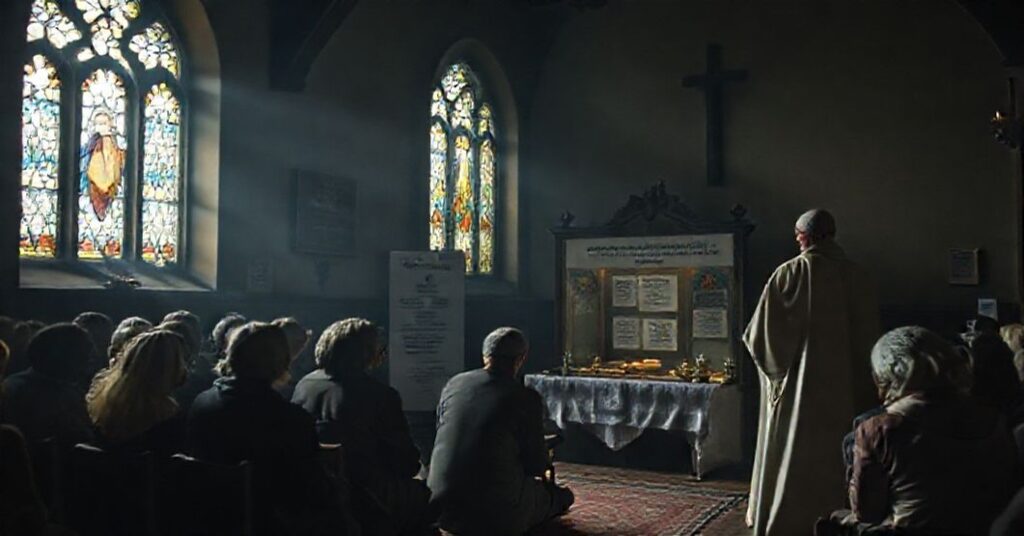 Zdjęcie przedstawiające kontrowersyjne czuwanie z relikwiami w kieleckim klasztorze Karmelitanki Bose, ukazujące kult pseudokanonizowanych rodziców św. Teresy z Lisieux.