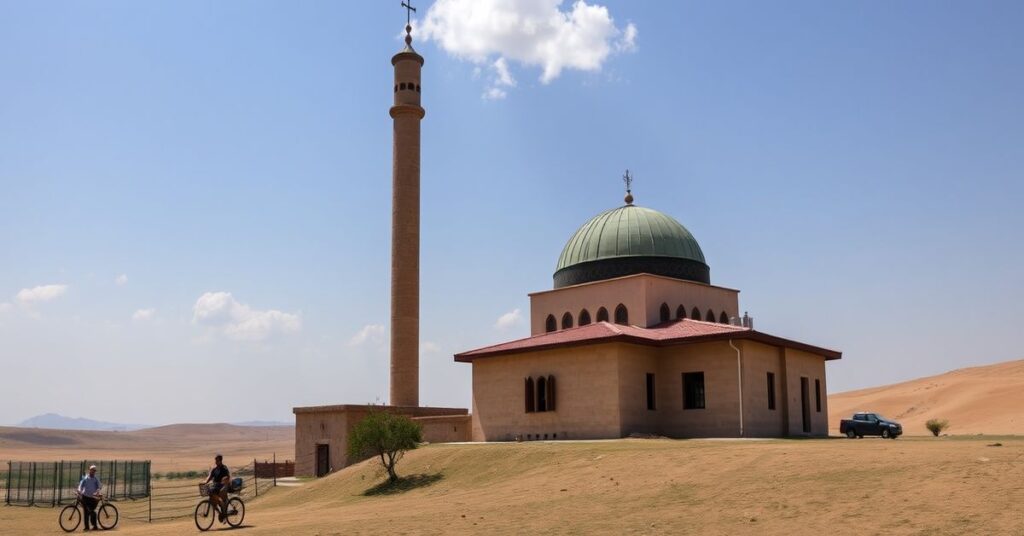 Mieszkańcy chrześcijańskiej wioski At-Tajjiba modlą się przed zniszczonym domem z ks. Basharem Fawadlehem.