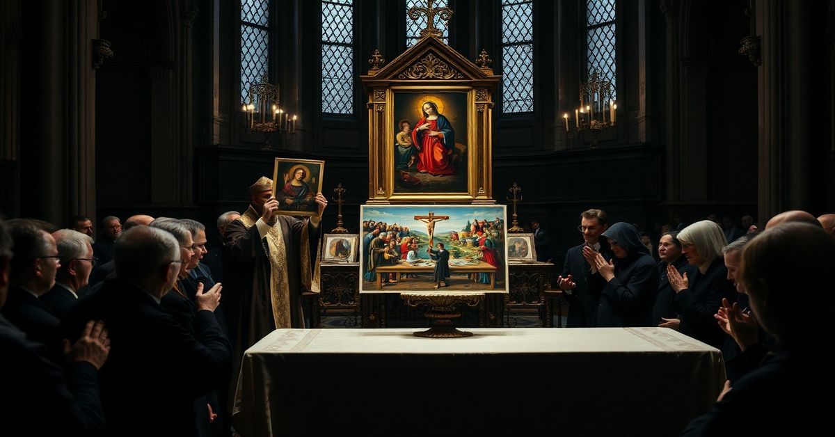 Wnętrze katedry w Płocku podczas Wielkiego Piątku - modernistyczna liturgia z „bp” Szymonem Stułkowskim bez prawdziwego krzyża.
