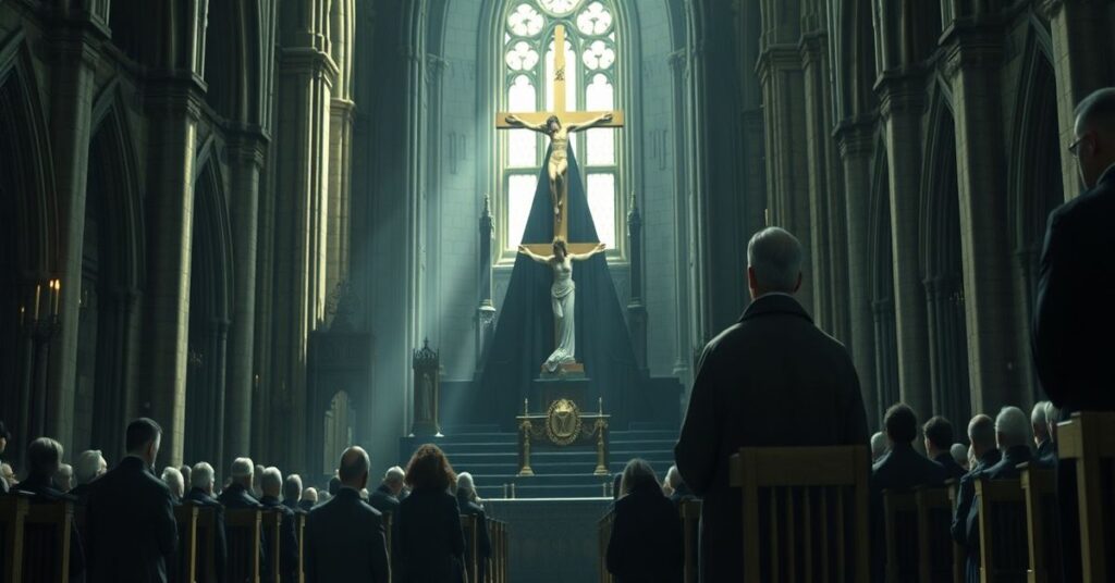 Katolicka rodzina modli się przed krzyżem w obliczu legalizacji eutanazji w Nowym Jorku.