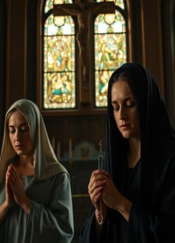 Modlitwa kobiet biblijnych w świątyni - tradycyjne wyzwanie modernistycznej profanacji Solemne przedstawienie biblijnych kobiet z Księgi Rodzaju modlących się w tradycyjnym kościele katolickim.