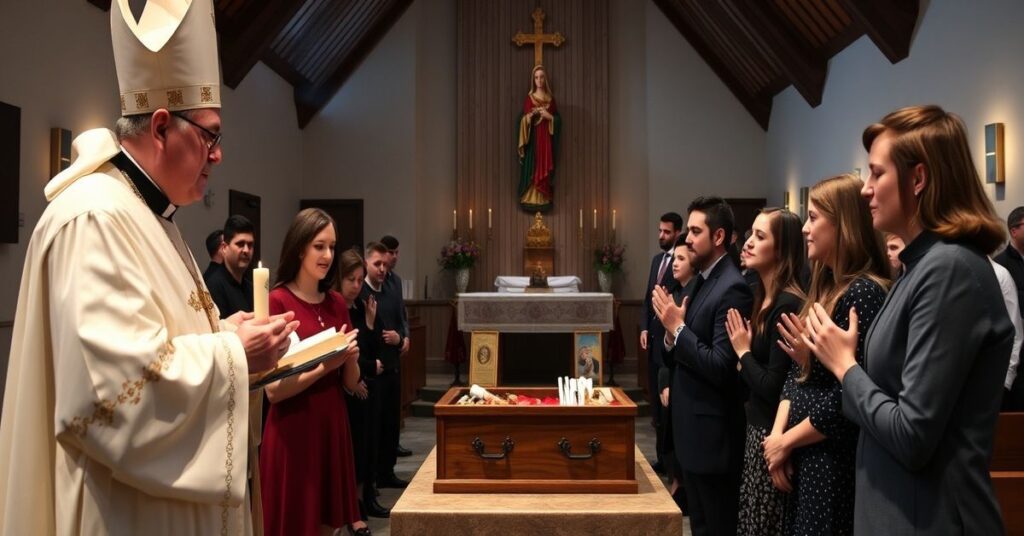 Grupa par modli się przed relikwiami św. Gerarda Majelli w nowoczesnej kaplicy w Białobłockiej parafii Chrystusa Dobrego Pasterza pod kierownictwem fałszywego 'biskupa' Krzysztofa Włodarczyka.