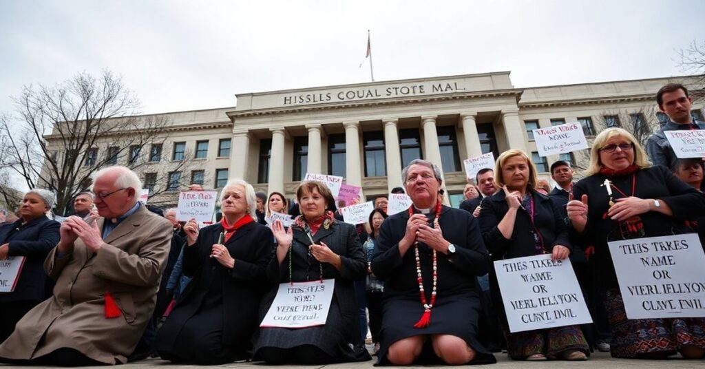 Starsi aktywisci katolickiego ruchu pro-life modlaci sie przed siedziba Departamentu Zdrowia i Uslug Spoecznych w Waszyngtonie