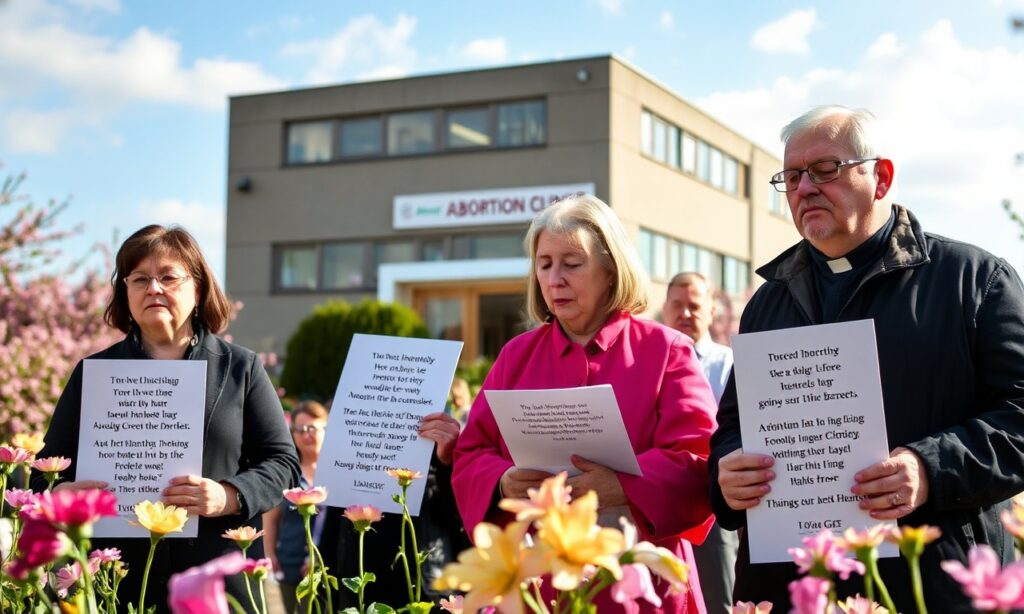 Grupa katolików modli się przed kliniką aborcyjną w Wielkiej Brytanii