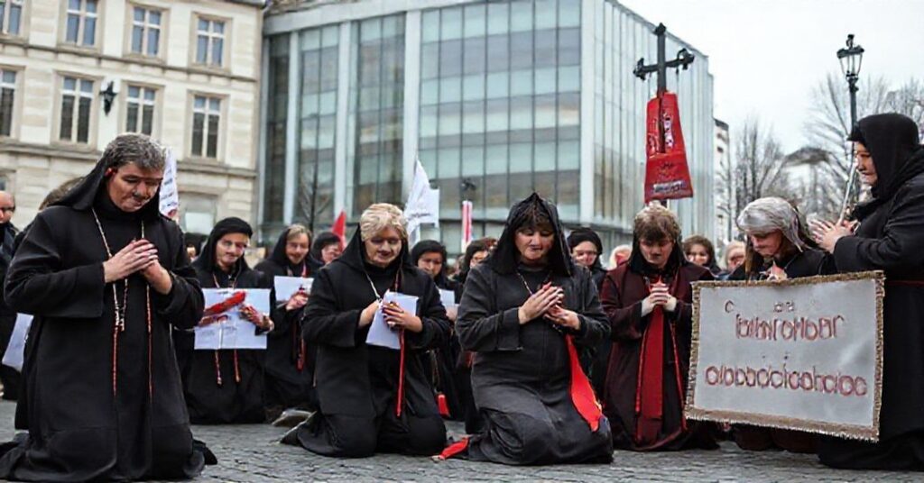 Grupa katolickich protestujących modli się przed kliniką aborcyjną w Ratyzbonie